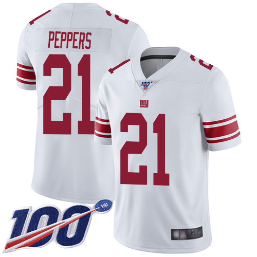 Men New York Giants #21 Jabrill Peppers White Vapor Untouchable Limited Player 100th Season Football NFL Jersey